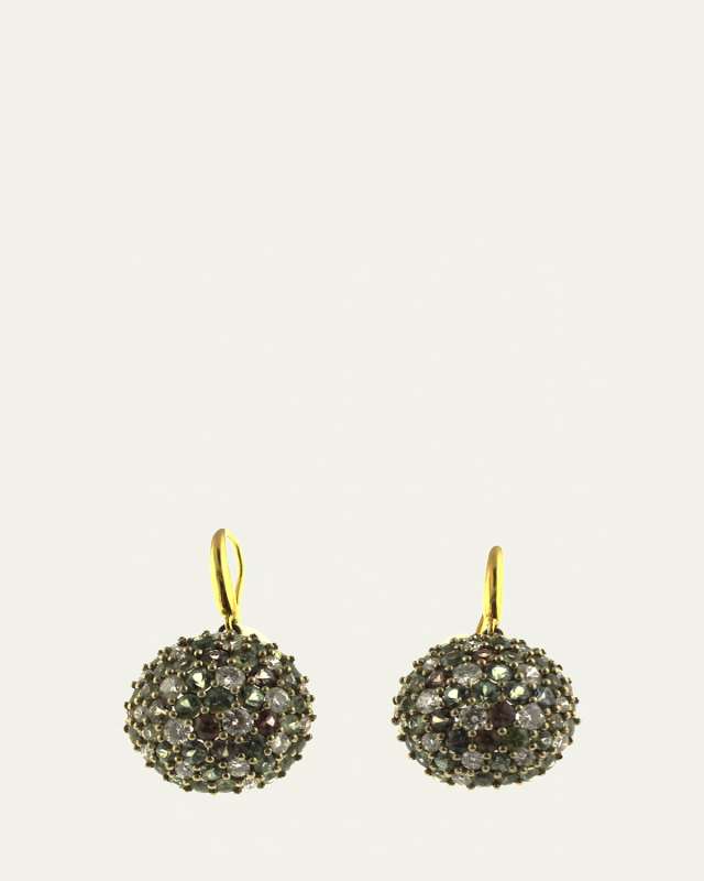 18K Gold Pave Diamond and Desert Shades of Sapphire Dome Earrings